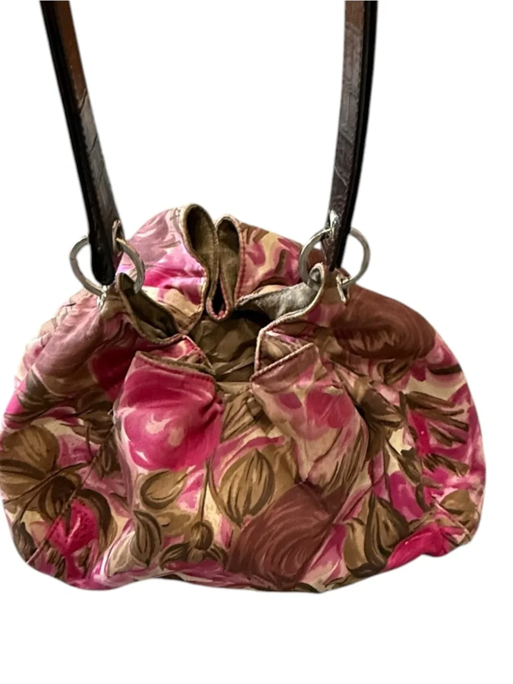 Kate Spade Floral Pink Brown Drawstring Tote Bag